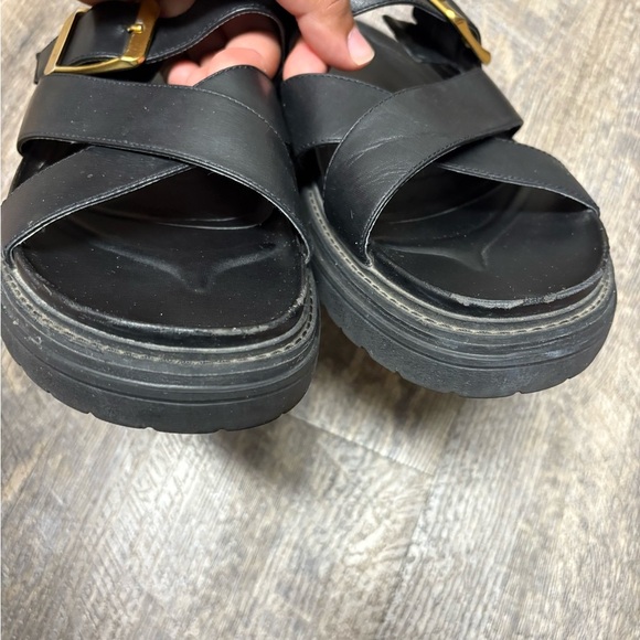 Cole Haan Black Slide Sandals with Gold Buckle - Picture 7 of 12